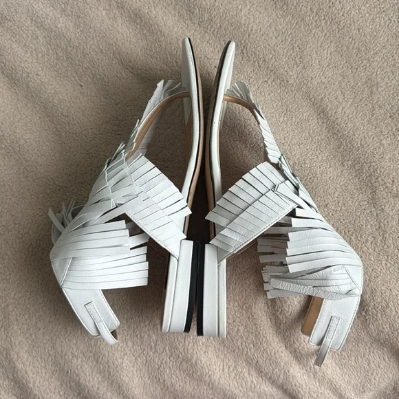 Sergio Rossi White Leather Fringe Sandals 36 - Picture 4 of 11